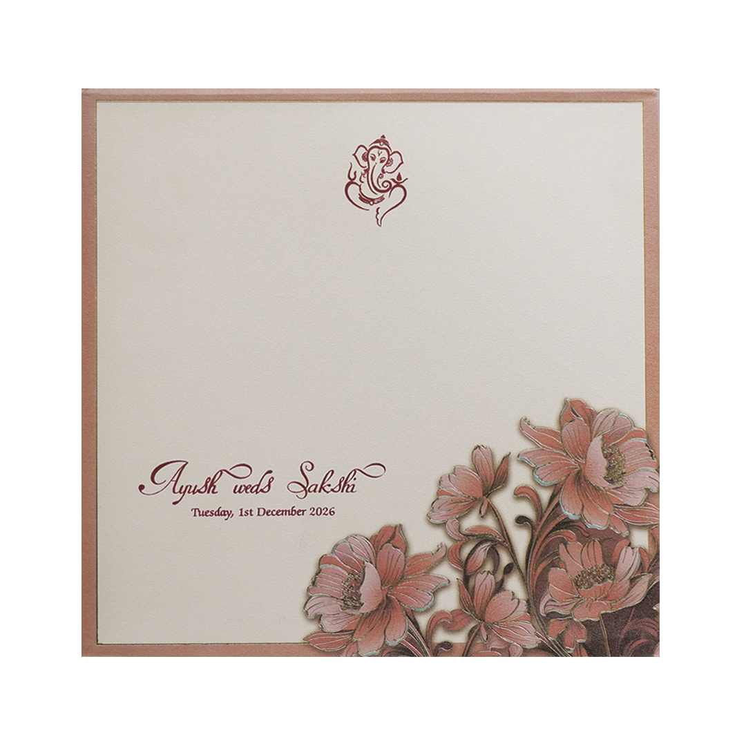 Copper Floral Embossed Luxury Wedding Invitation Card-KPR24800