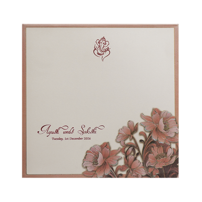 Copper Floral Embossed Luxury Wedding Invitation Card-KPR24800