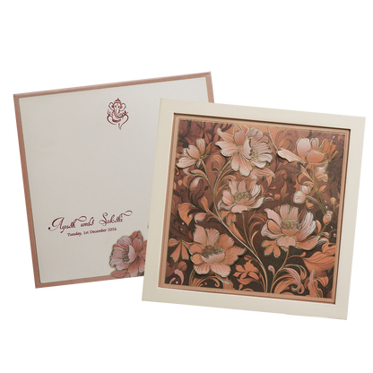 Copper Floral Embossed Luxury Wedding Invitation Card-KPR24800