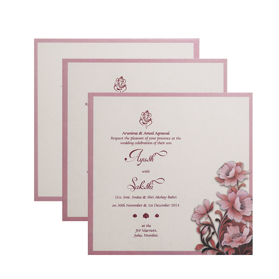 Copper Floral Embossed Luxury Wedding Invitation Card-KPR24800