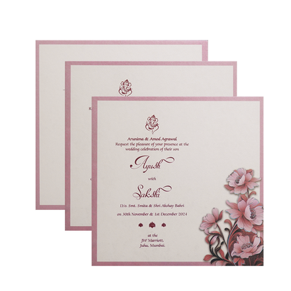 Copper Floral Embossed Luxury Wedding Invitation Card-KPR24800