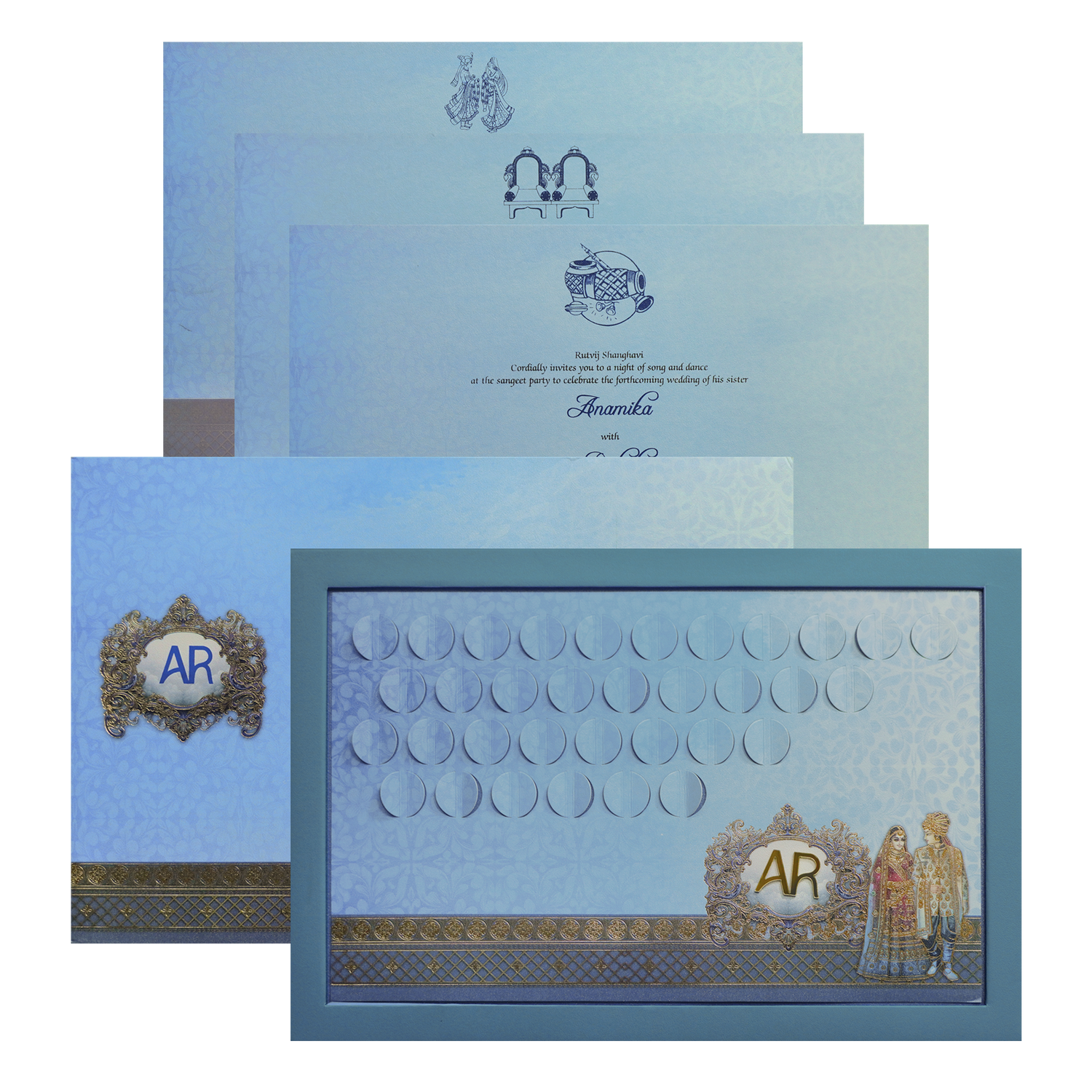 Royal Blue Padded  Wedding Invitation-King of Cards