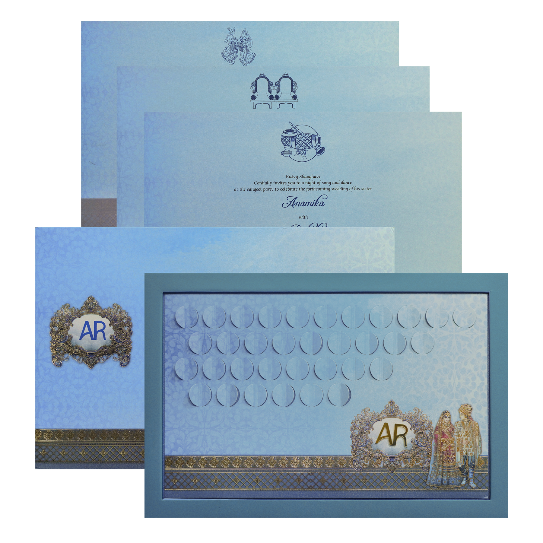 Royal Blue Padded  Wedding Invitation-King of Cards