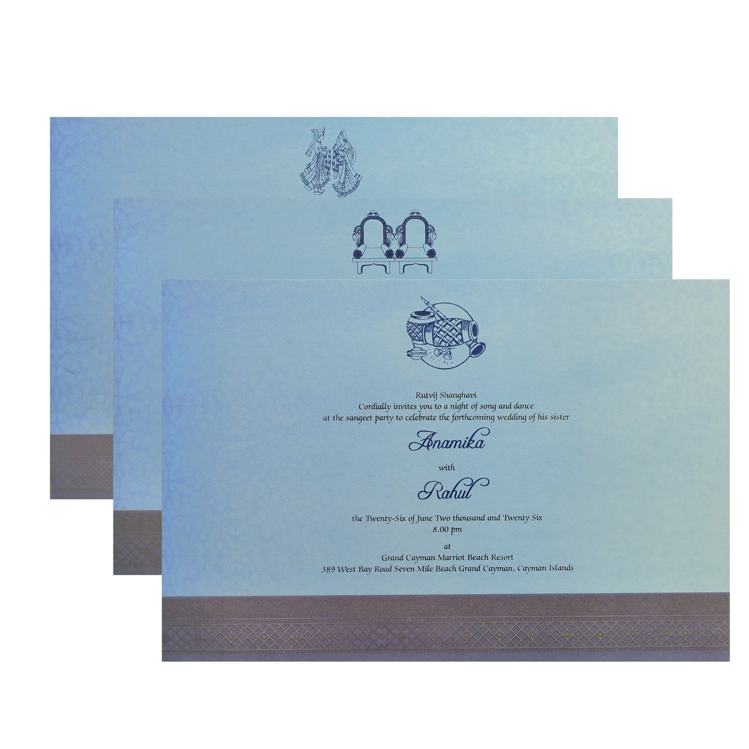 Royal Blue Padded  Wedding Invitation-King of Cards