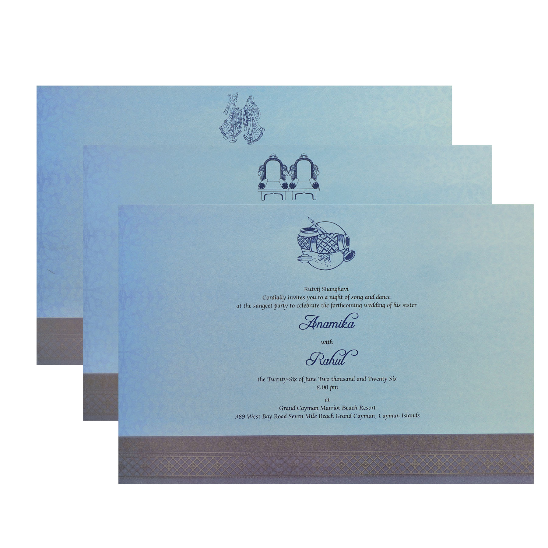 Royal Blue Padded  Wedding Invitation-King of Cards