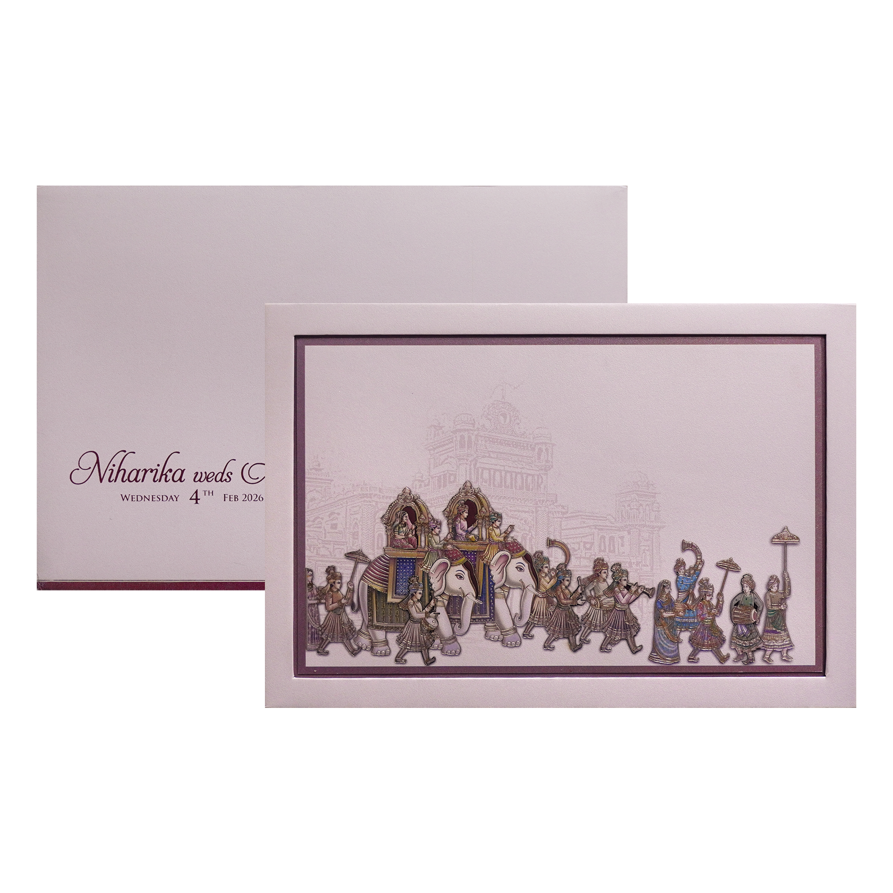 Pastel Pink Royal Wedding Baraat Invitation Card-KPR24830