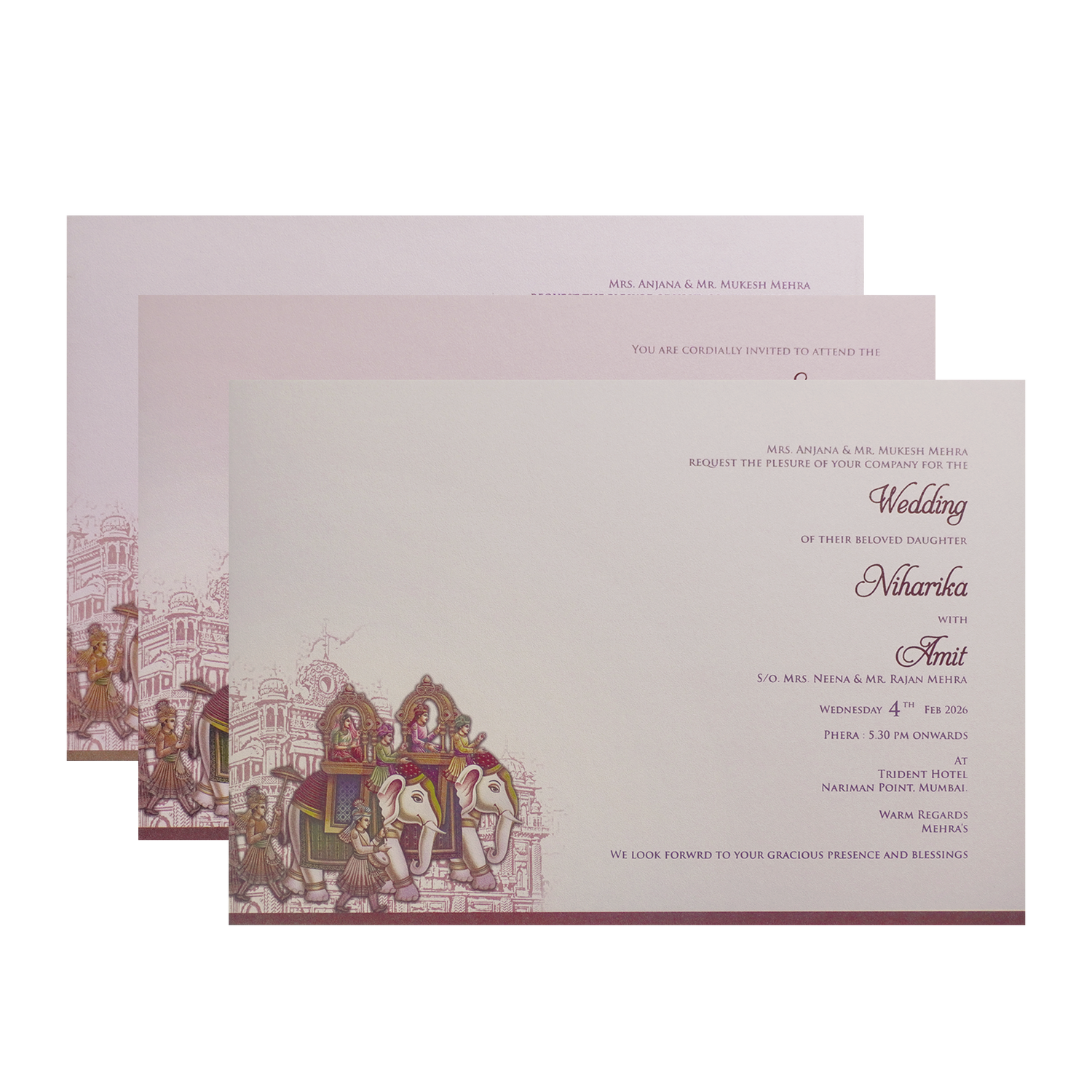 Pastel Pink Royal Wedding Baraat Invitation Card-KPR24830