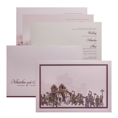 Pastel Pink Royal Wedding Baraat Invitation Card-King of Cards