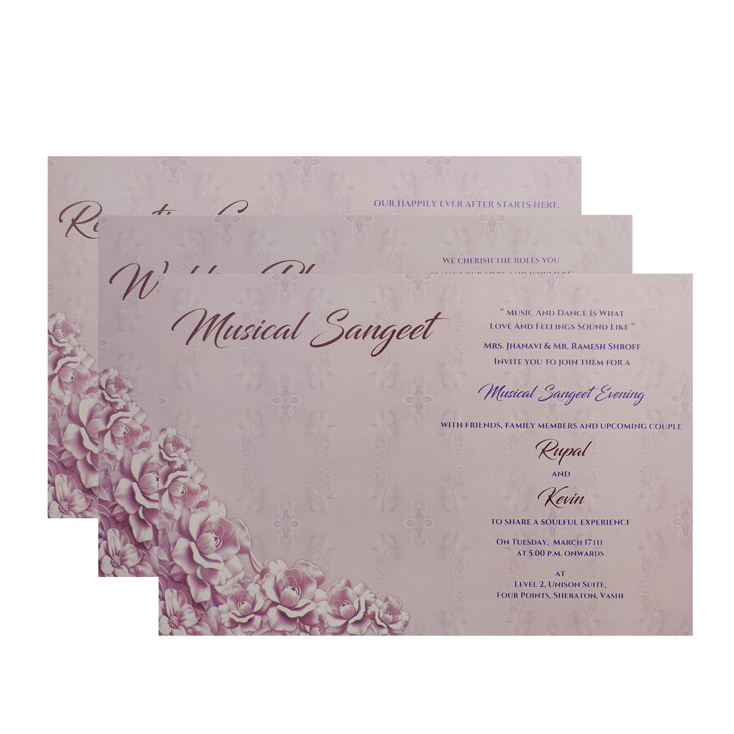 Lilac Padded Floral Wedding Card-King of Cards