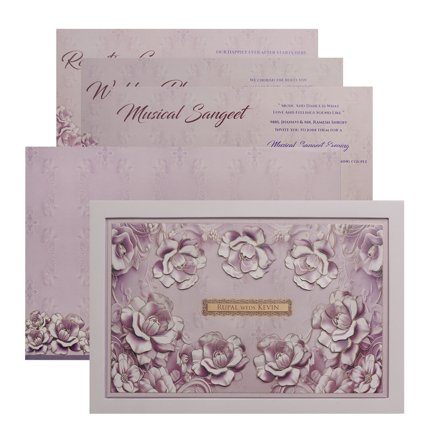 Lilac Padded Floral Wedding Card-King of Cards