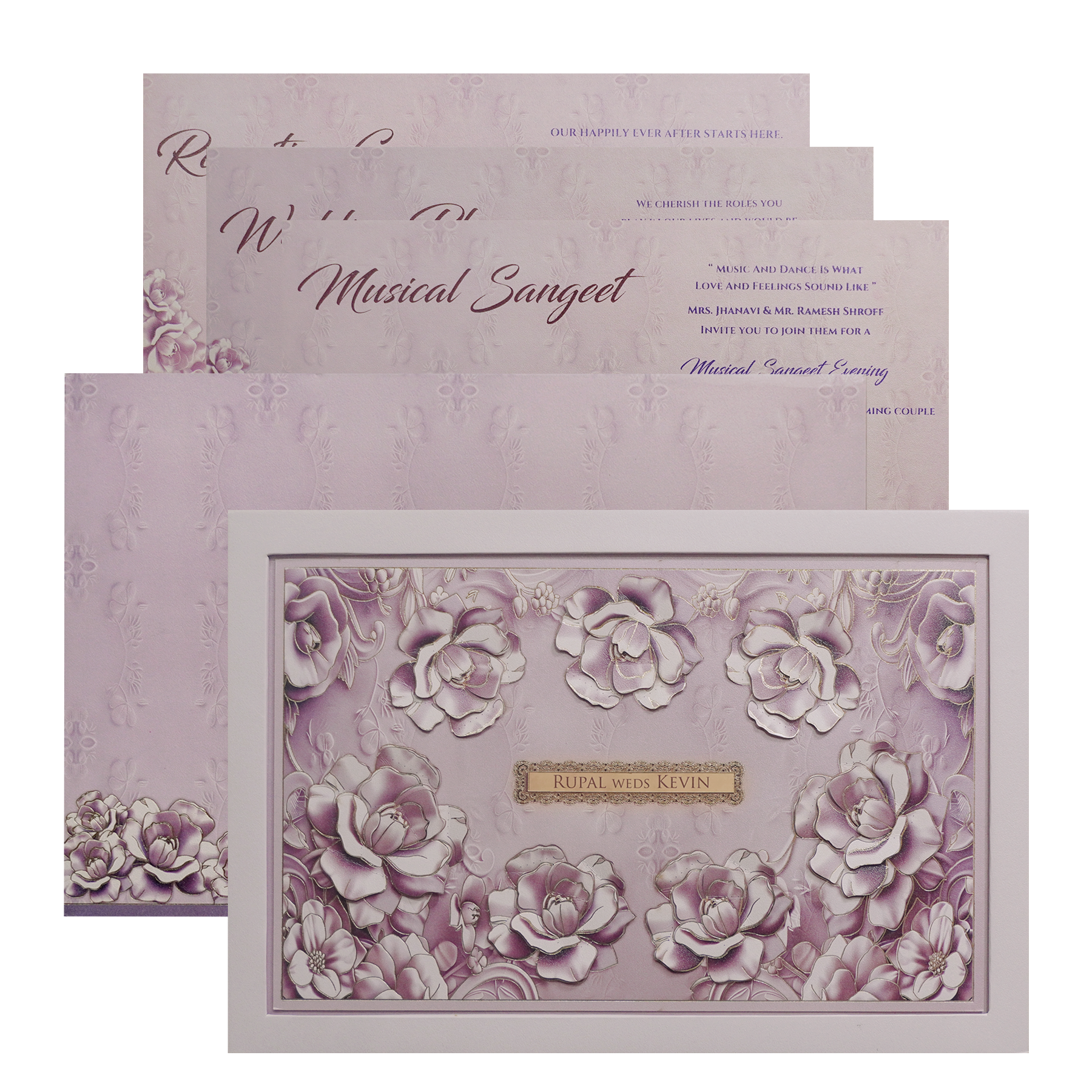 Lilac Padded Floral Wedding Card-King of Cards