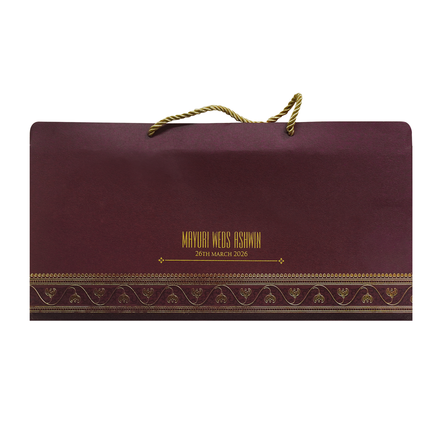 Maroon Floral Handle Padded Wedding Invitation Card-KPR24890