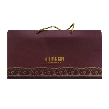 Maroon Floral Handle Padded Wedding Invitation Card-KPR24890