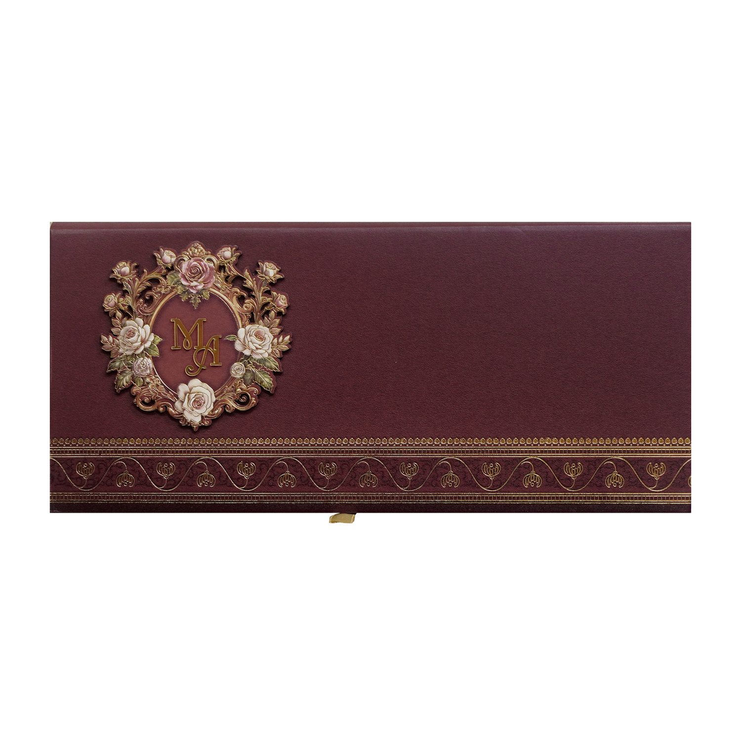 Maroon Floral Handle Padded Wedding Invitation Card-KPR24890