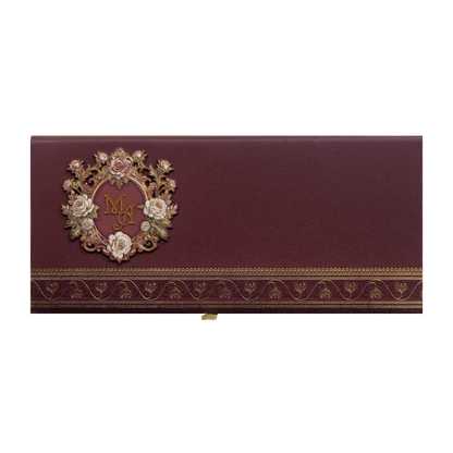 Maroon Floral Handle Padded Wedding Invitation Card-KPR24890