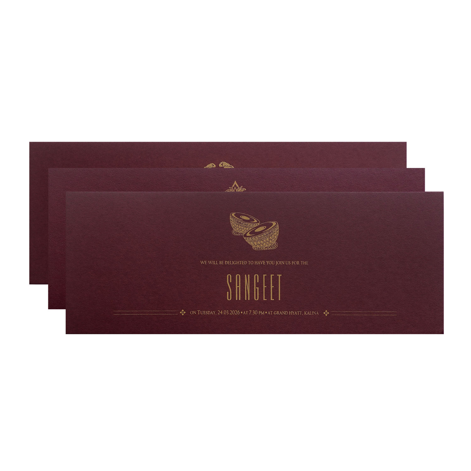 Maroon Floral Handle Padded Wedding Invitation Card-KPR24890