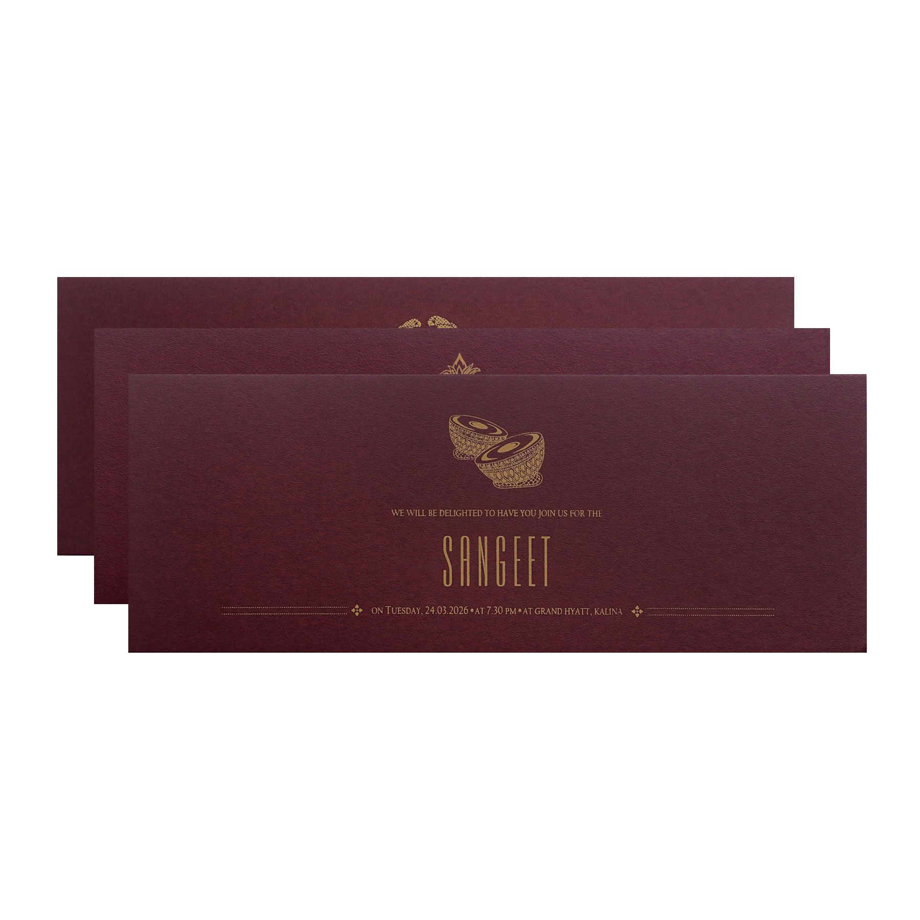 Maroon Floral Handle Padded Wedding Invitation Card-KPR24890