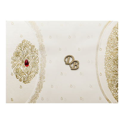 White Gold Tree Minimal Padded Wedding Card-KSI64460
