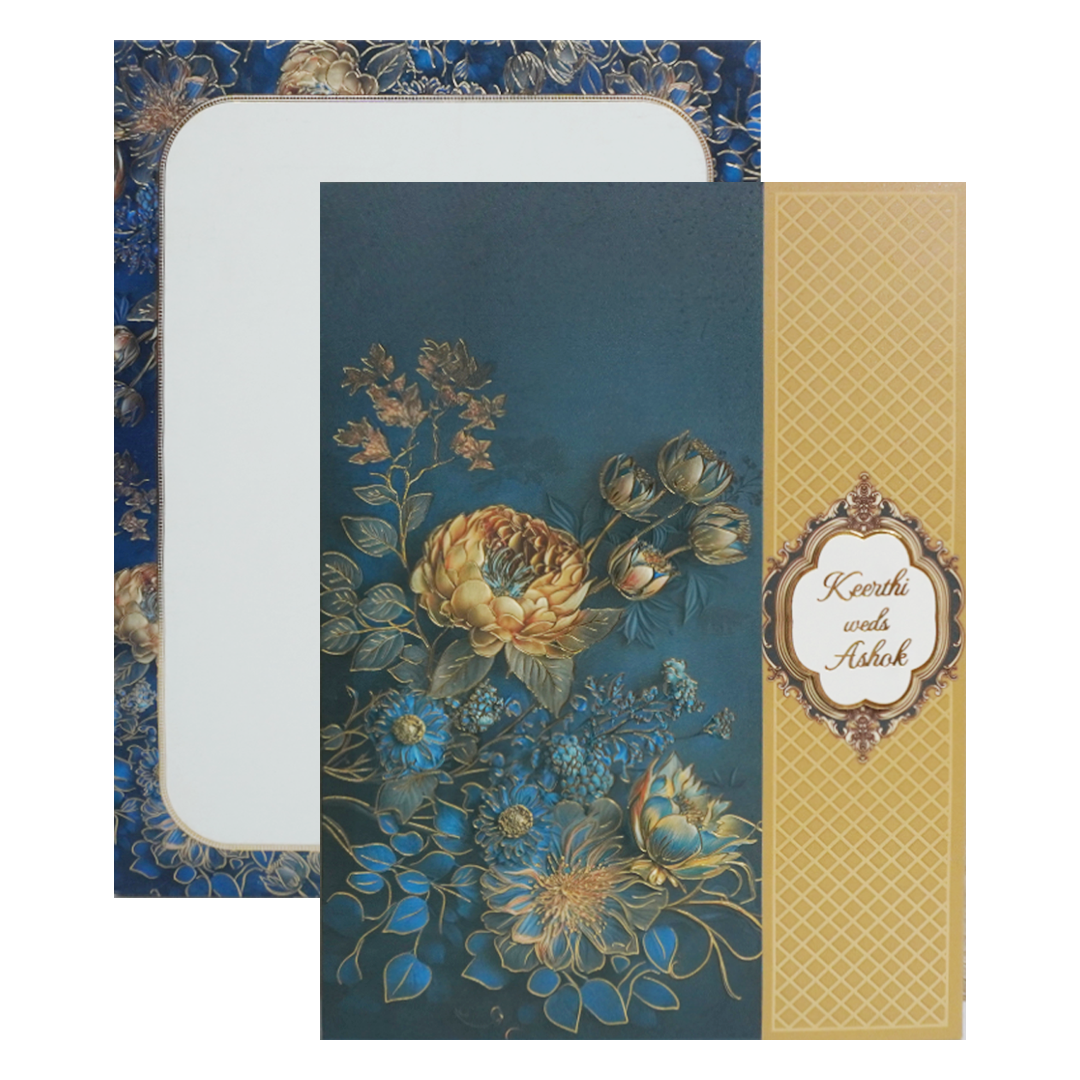 Blue Floral Door Wedding Card Design-KAC05180