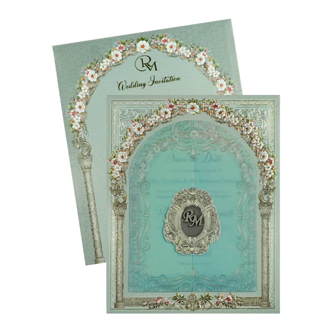 Blue Floral Arch Wedding Card-KSI64130