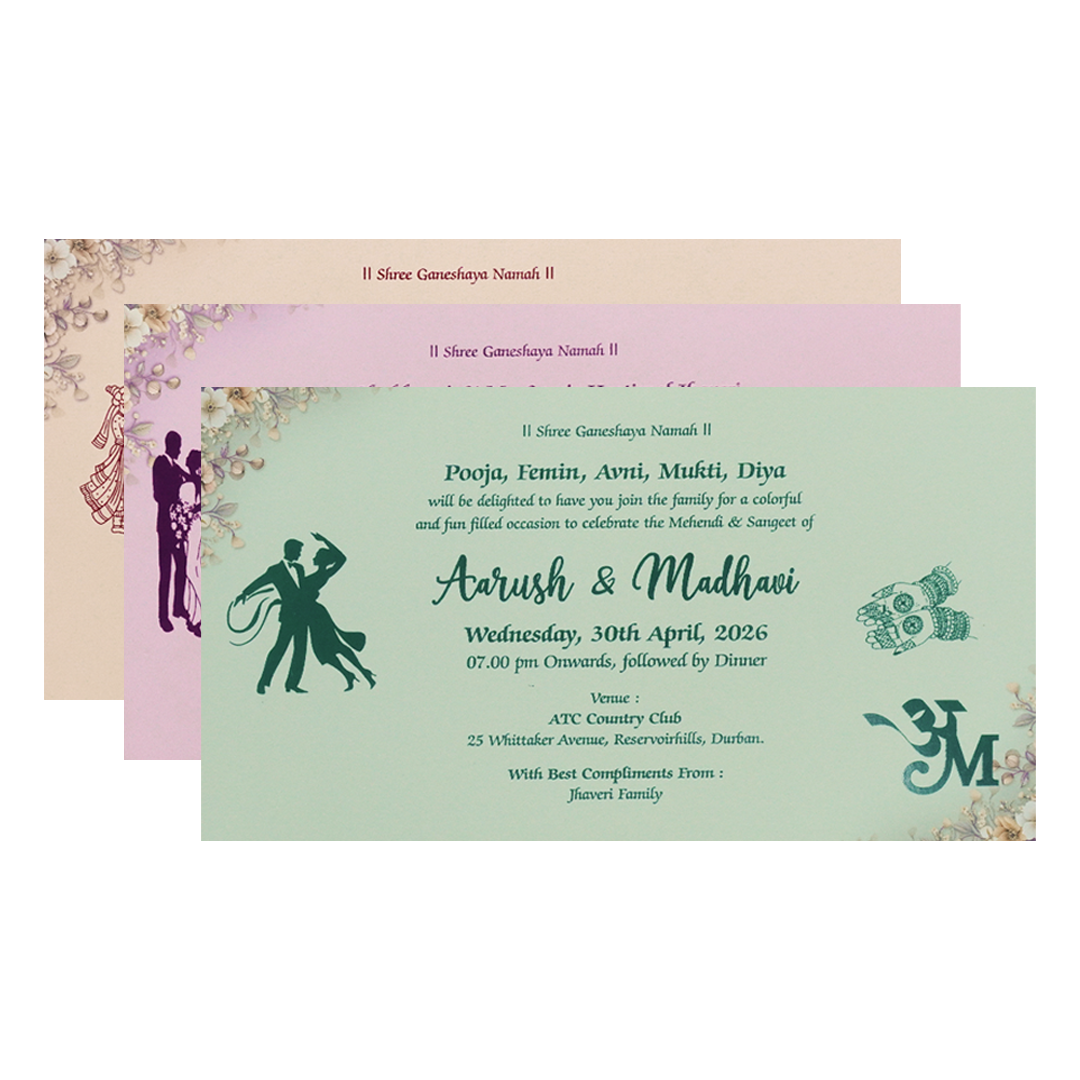 Purple Floral Padded Wedding Card-KSH72280