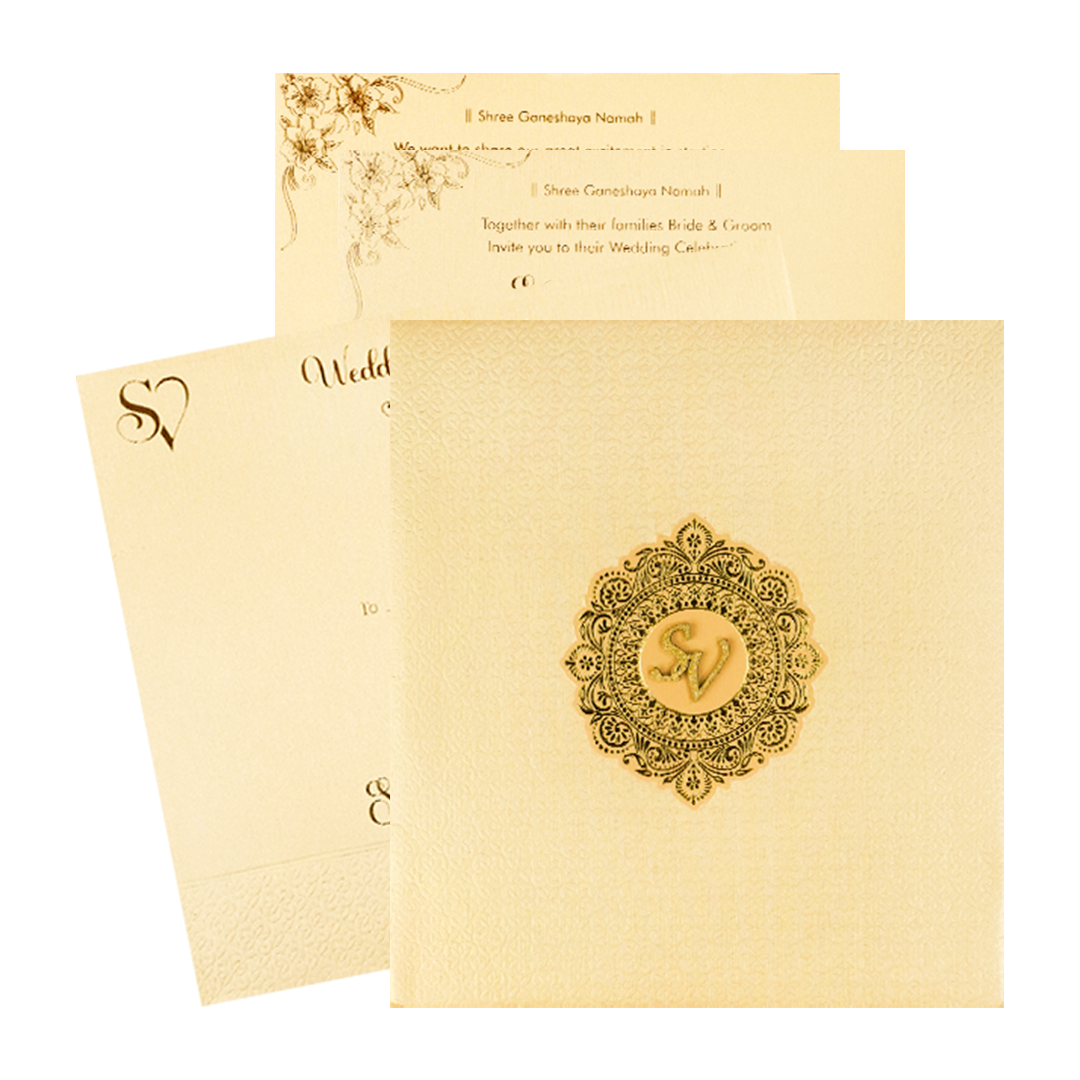 Gold Monogram Padded Wedding Card-KSI64450