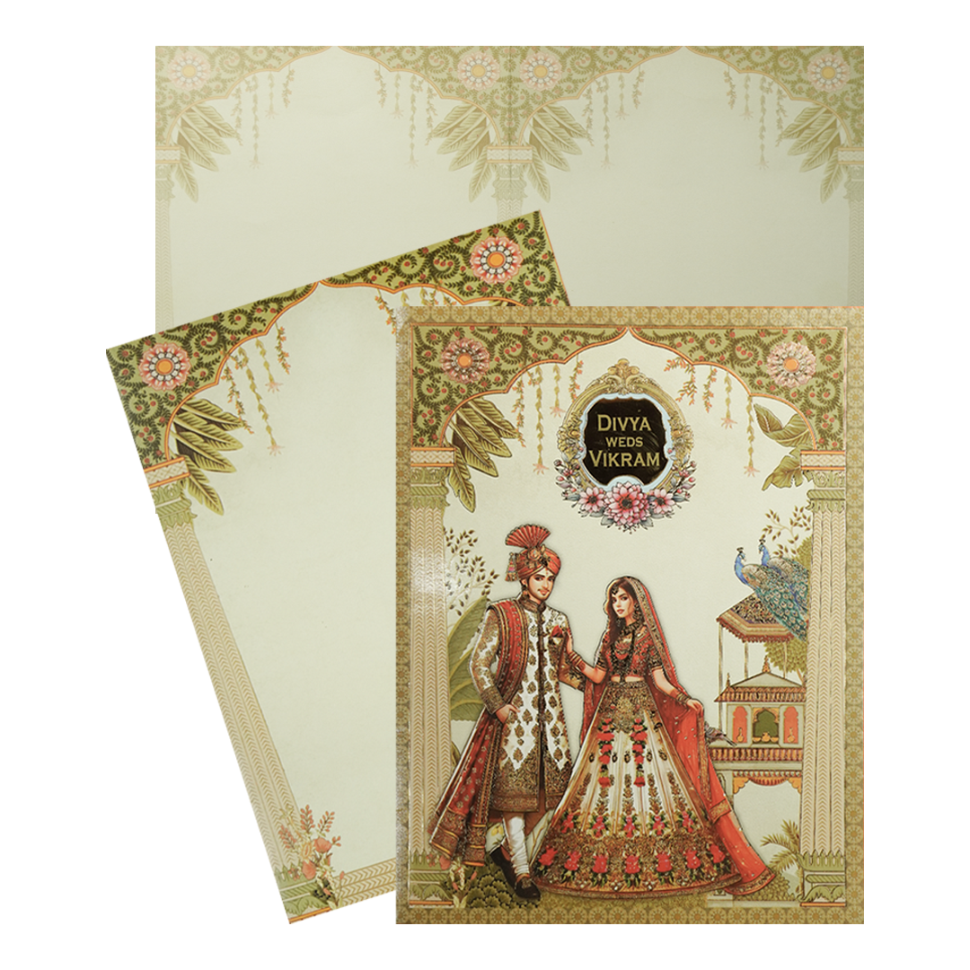 Mint Green Peacock Couple Wedding Card-KNKJ1144