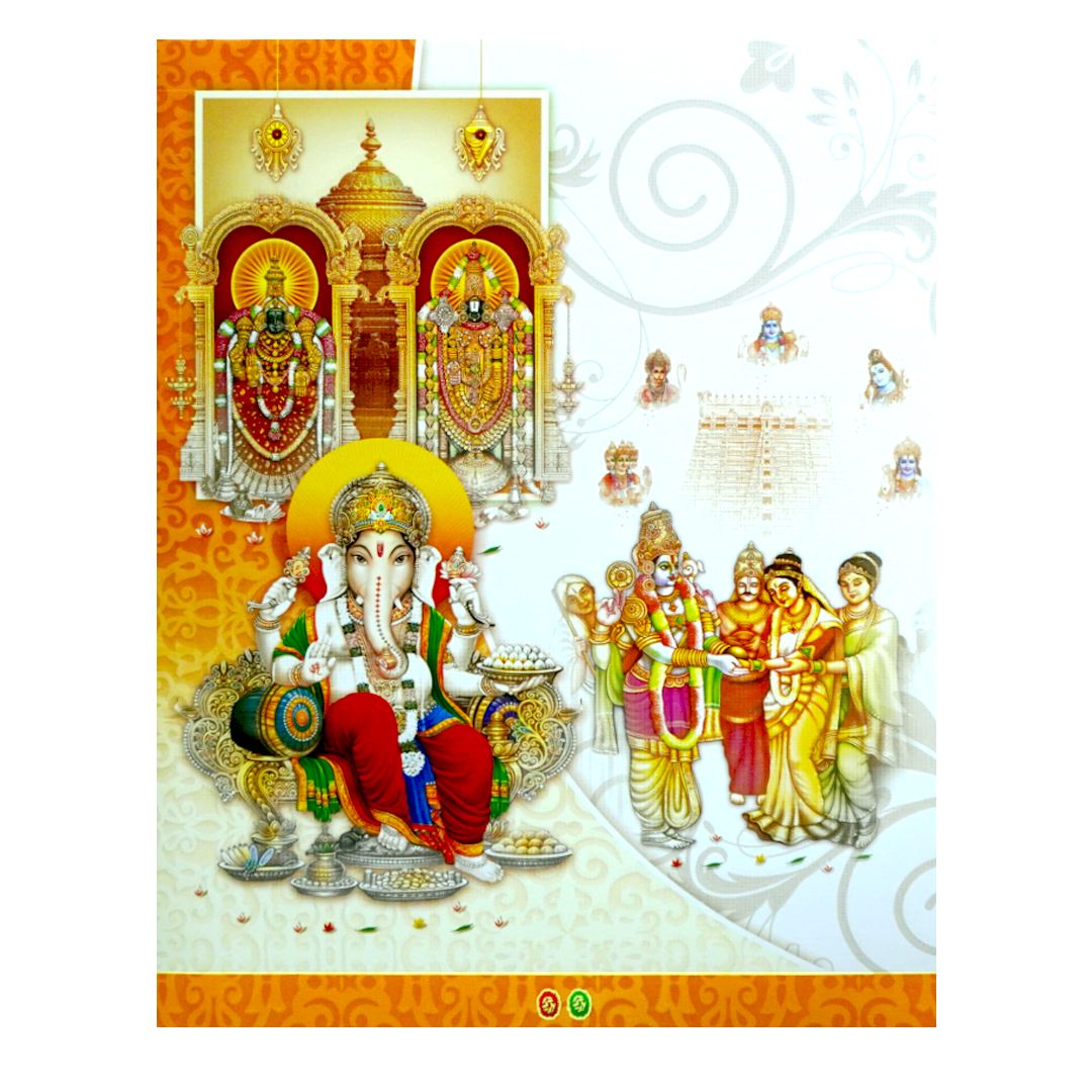 Yellow Offset Jumbo With Ganesha And Balaji Padmavathi Card-KNK2012