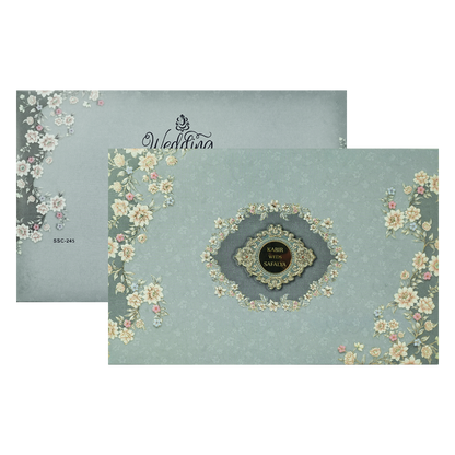 Blue Floral Padded Wedding Card-KSSC2450