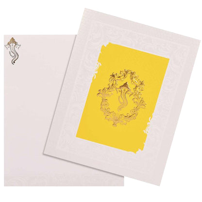 Gold Foiling Ganesha With Yellow Shaded Background Wedding Card - KNK3839