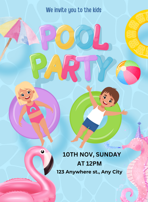 Kids Splash Pool Party Invitation-AAPPI025