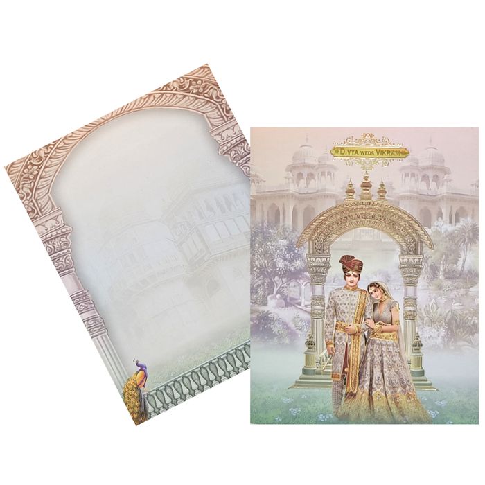Bride And Groom With Palace View In Gold Foiling Print-KNKJ1095-King of Cards
