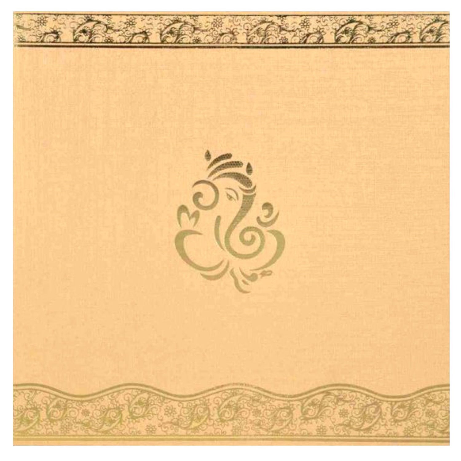 Adorable Gold Foiling Ganesha With Cream Shaded Wedding Card