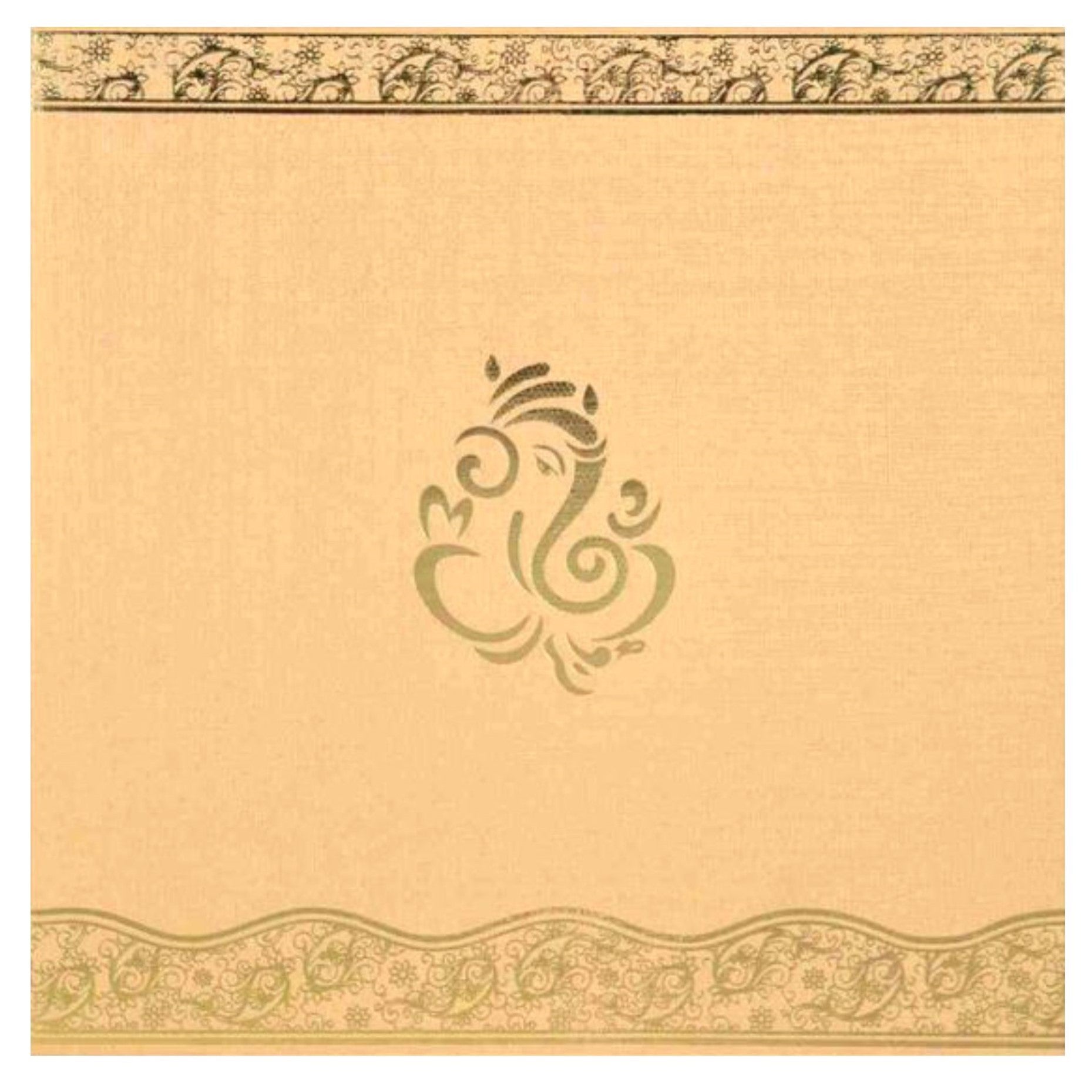 Adorable Gold Foiling Ganesha With Cream Shaded Wedding Card