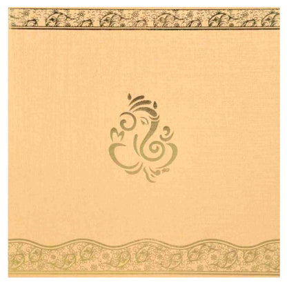 Adorable Gold Foiling Ganesha With Cream Shaded Wedding Card