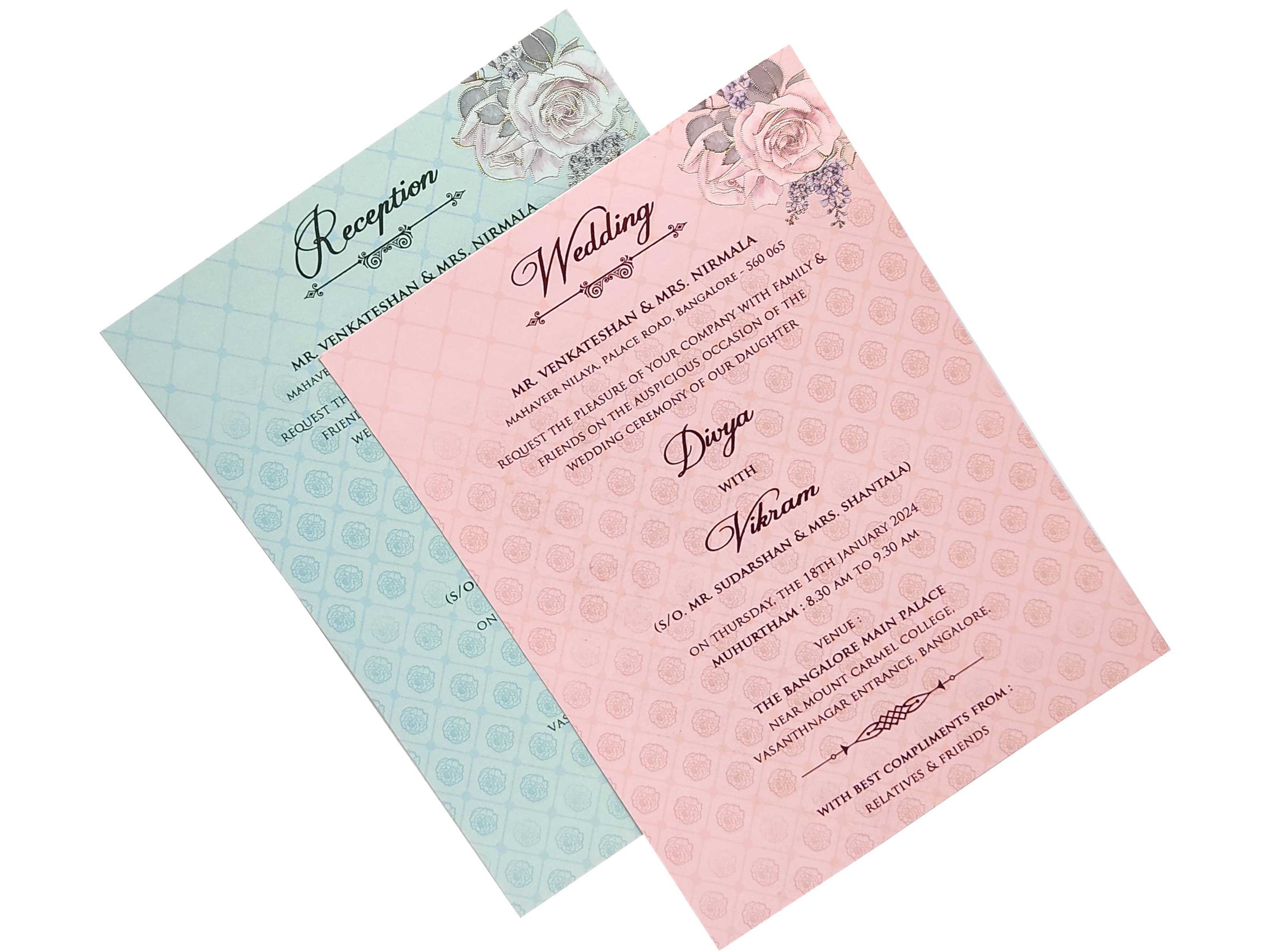 Lavender Floral Designer Padded Wedding Card-KNPO01AP