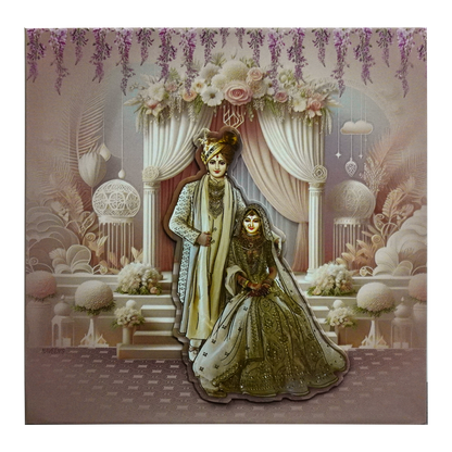 Pastel Pink Bride Groom Padded Invitation Card-KRC30530