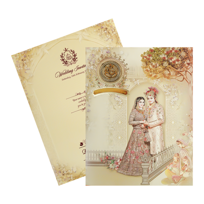Royal Yellow Ganesha Couple Wedding Card-KNKJ1127