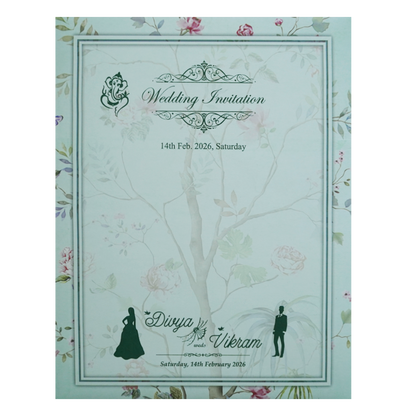 Blue Floral Design Wedding Invitation Card-KNKJ1126