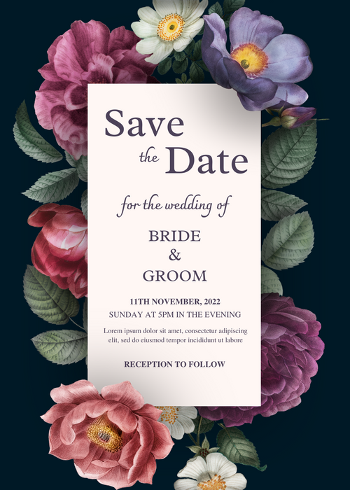 Dark Floral Wedding Invitation-EINK0020