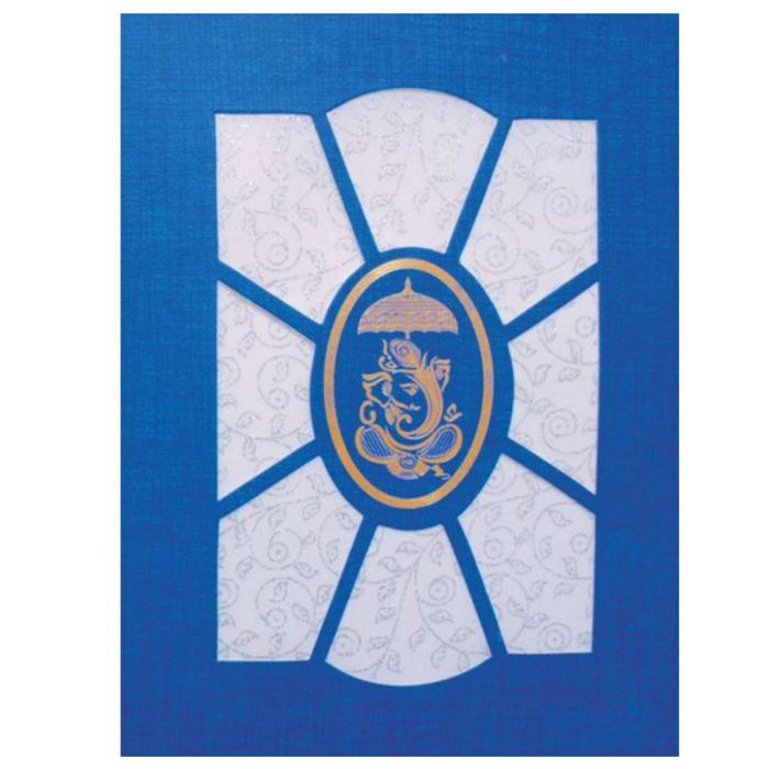 Blue Die Cut Invitation With White Floral Wolly-King of Cards