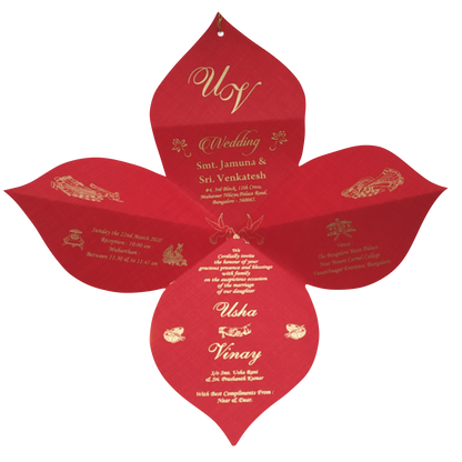 Red Designer Coconut Shape Wedding Card Design-KNF9100R