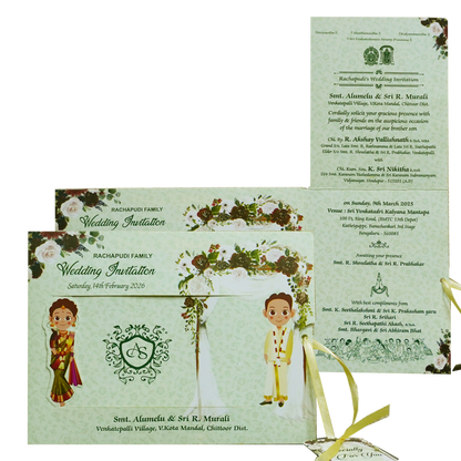 Light green Floral Slide Invitation Card-KNKSP755