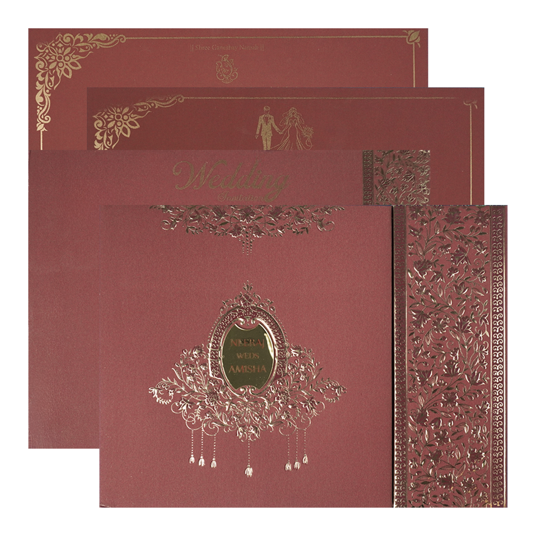 Check out Maroon Floral Padded Wedding Card at best price.✅WhatsApp Support ✅Express Delivery.|King of cards.
