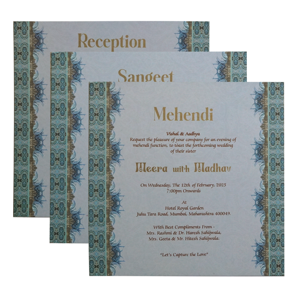 Metallic Blue Premium Padded Wedding Invitation Card-KPR24130