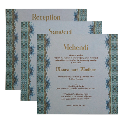 Metallic Blue Premium Padded Wedding Invitation Card-KPR24130