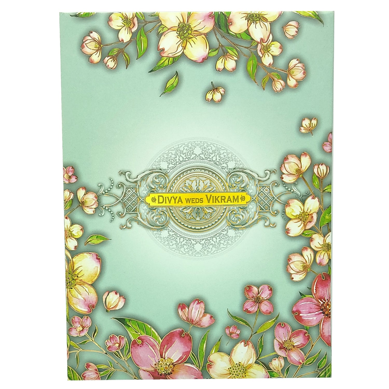 Blue Padded Floral Wedding Card In Offset-KNPO9530B