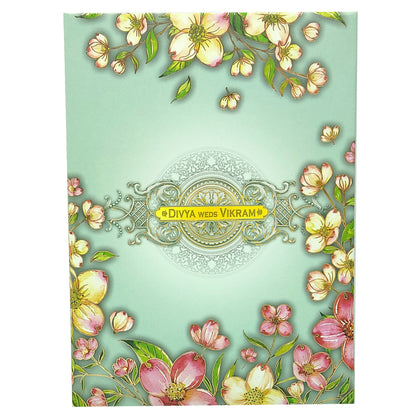Blue Padded Floral Wedding Card In Offset-KNPO9530B