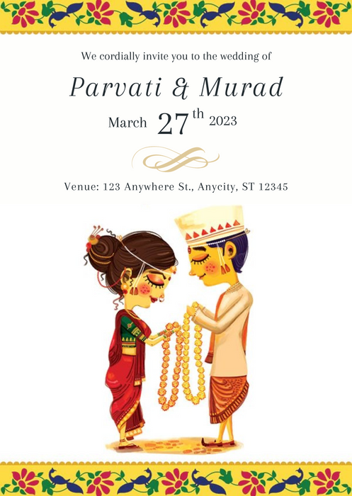 White Caricature Marathi Wedding Invitation-AAMAI002