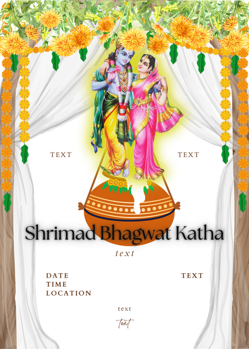 White Floral Bhagwat Katha Invitation-AABKI004